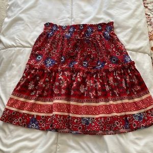 Red floral skirt with elastic waistband